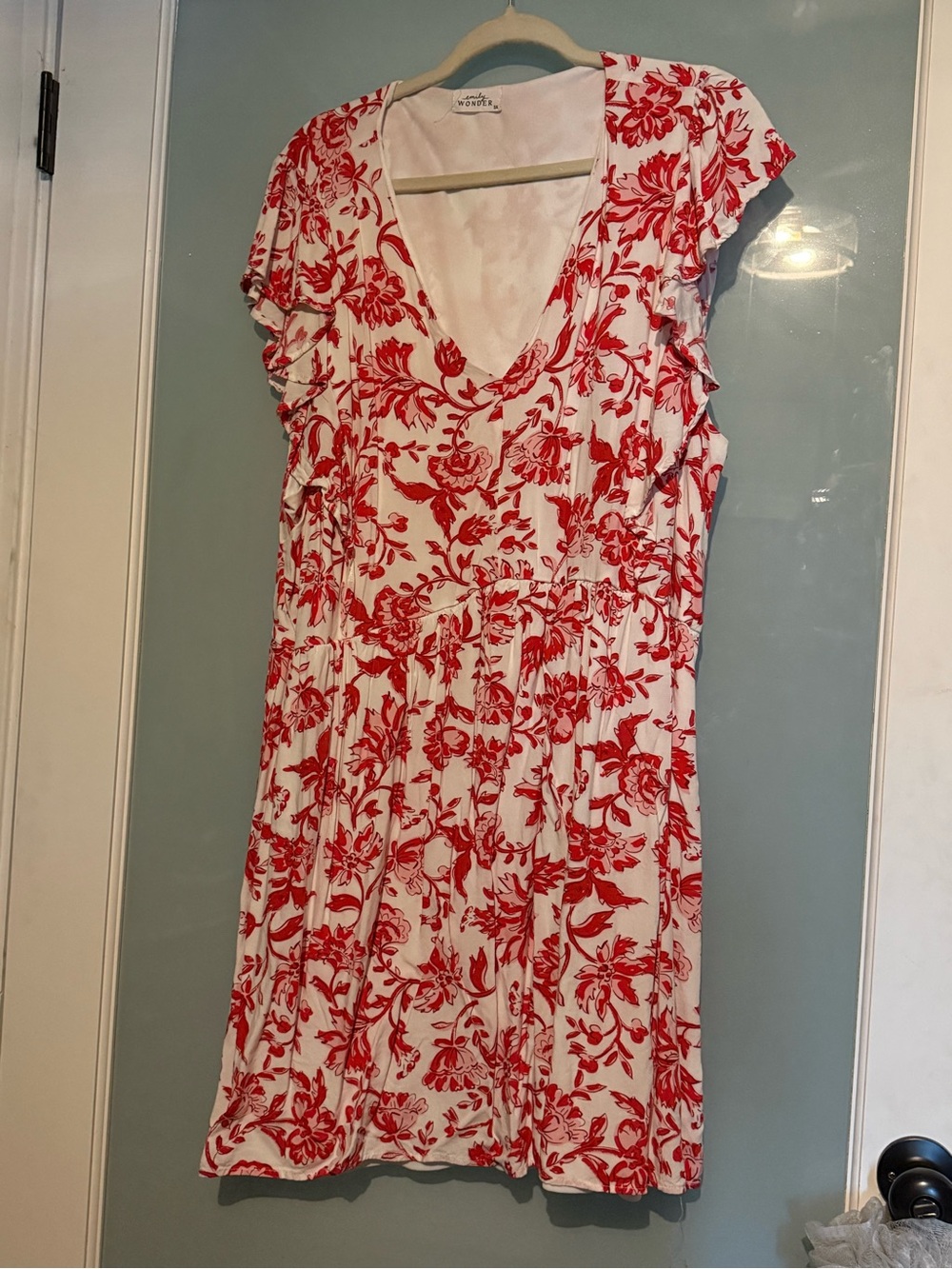 Red Floral V-Neck Emily Wonder Mini Dress